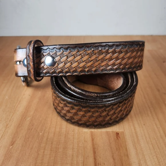 LONGHORN Leather & Buckle Co Men's Belt Size 42  Tooled Western Braid Made USA - Picture 3 of 8